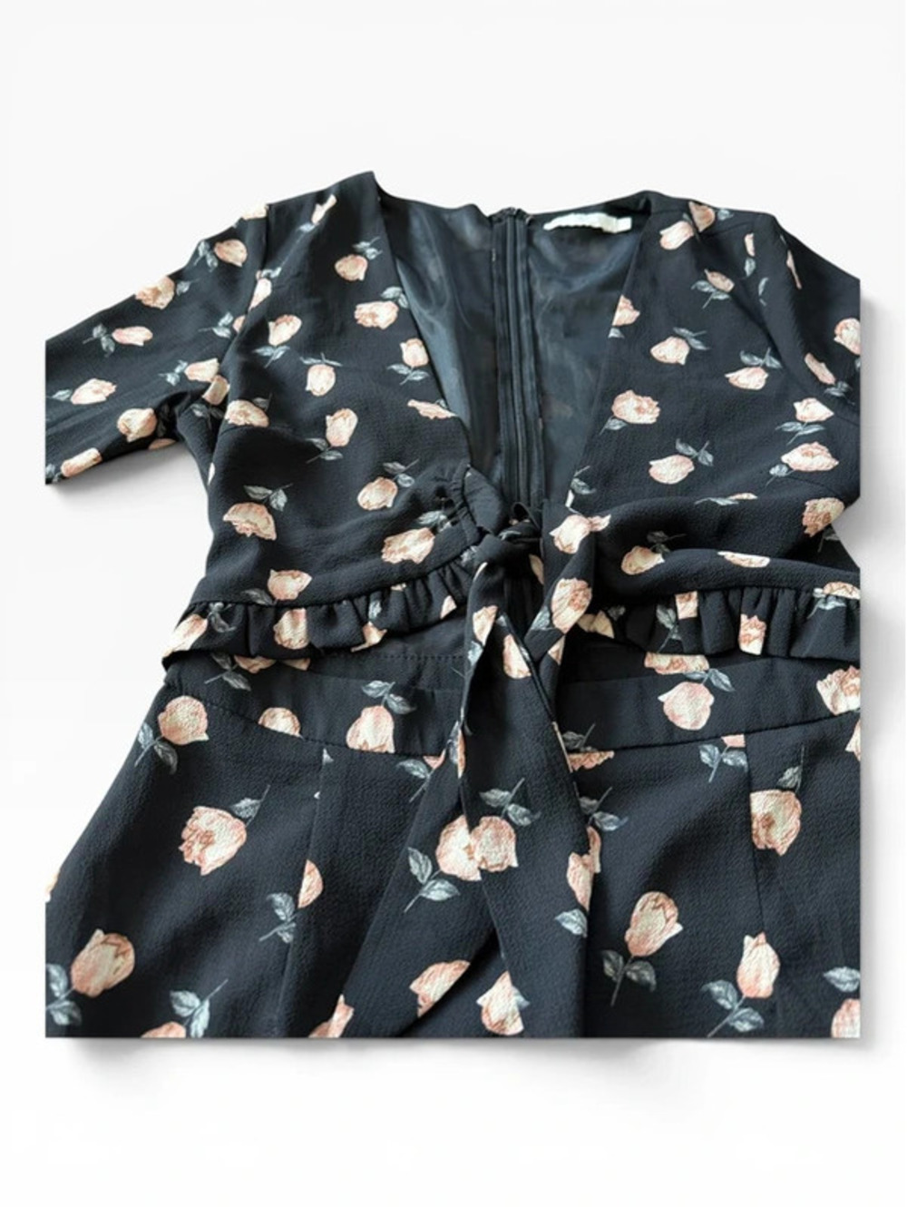 Vera & Lucy Black Floral Tie-Front Romper Playsuit Size S - Picture 5 of 6